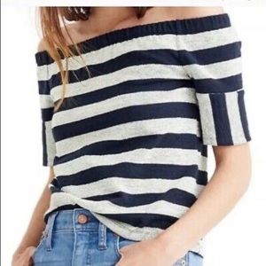 Madewell off-the-shoulder top navy/gray stripe NWT
